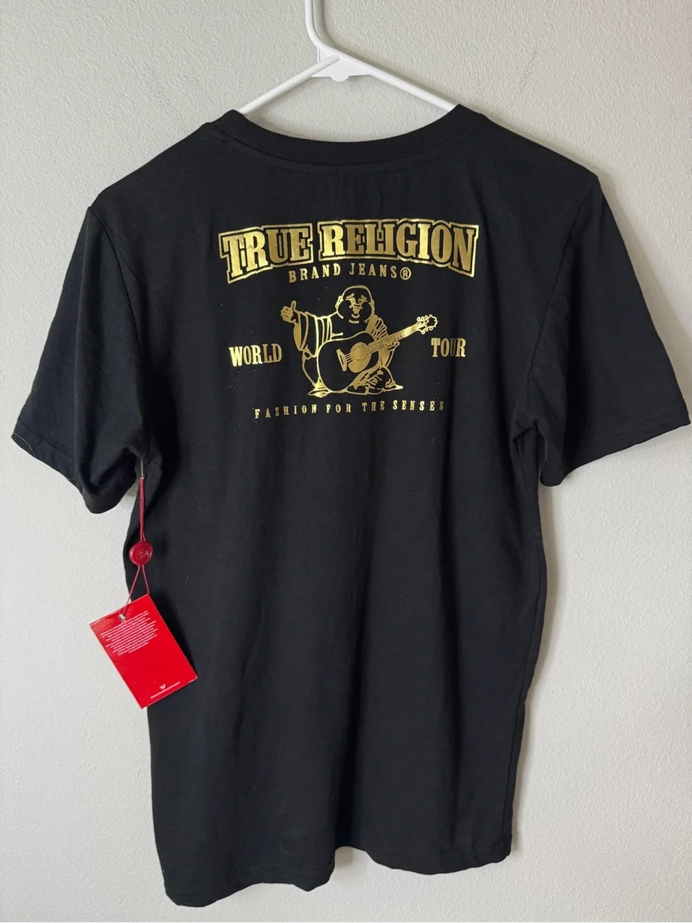 True Religion World Tour Graphic T-Shirt Men’s XL Black Gold Logo Tee